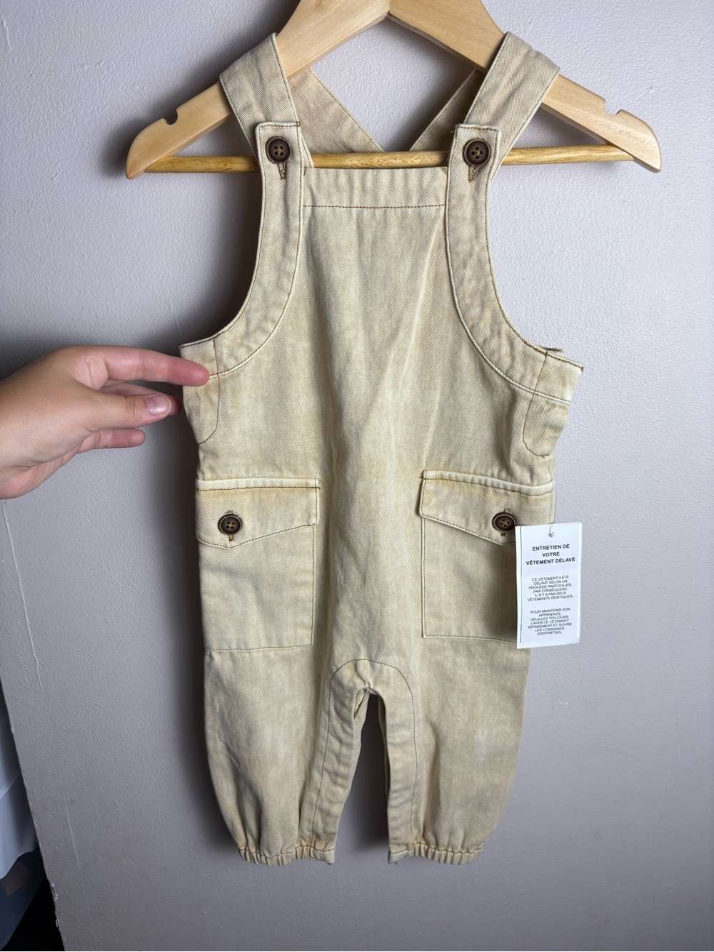 NWT Rise Little Earthling Neutral Overalls with Button Pocket Detail 6-9 Months